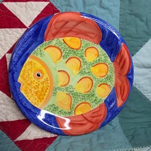 Bella Ceramica Fish Plate 11" Hand Painted Ceramic Tropical Nautical Decor 145